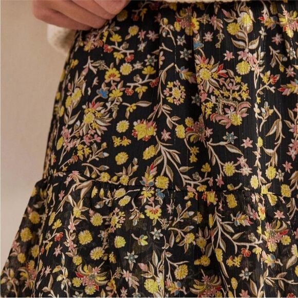 BODEN Skirt Women 14 Ruffle Tiered Black Wildflower - Picture 2 of 10
